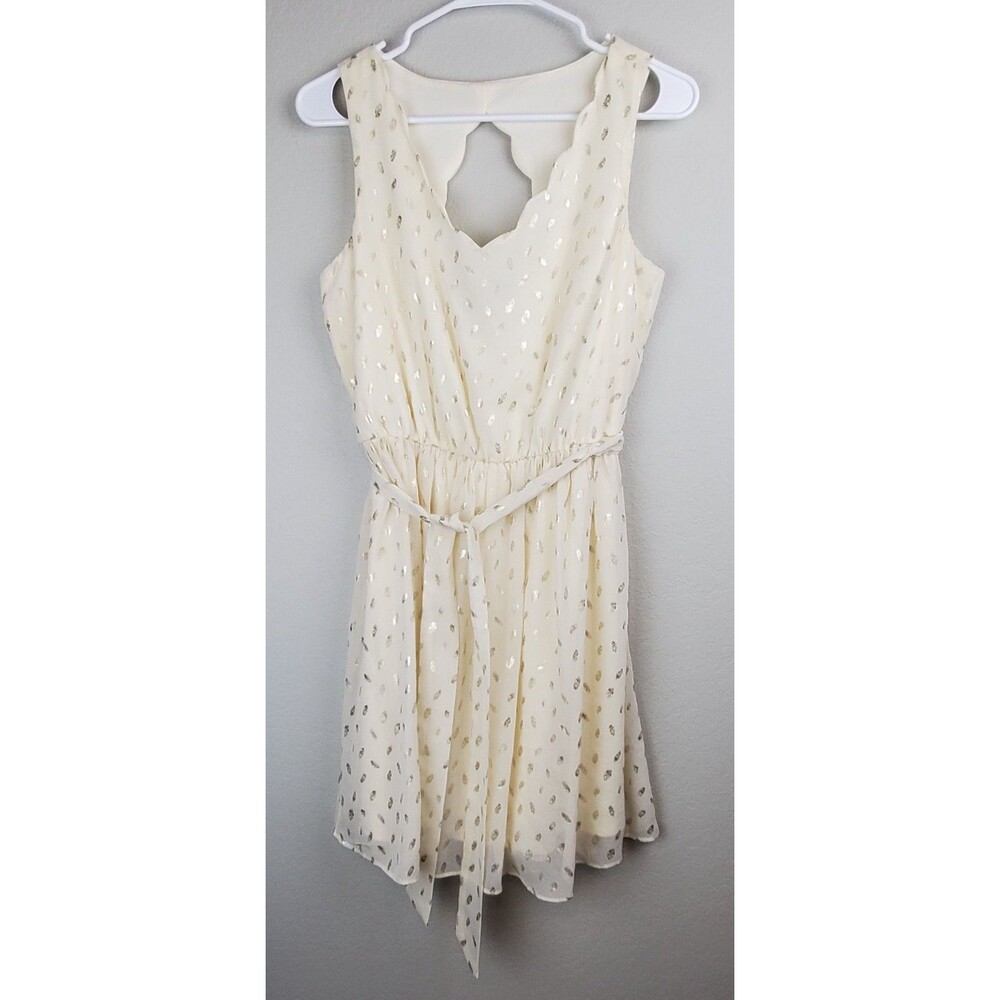 By & By Women's Medium Cream & Gold Dress Cutout Back Removable Waist Tie